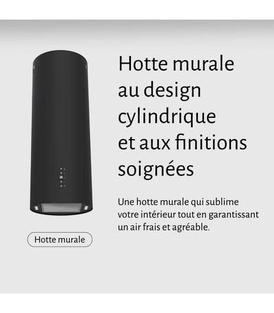 Hotte murale cylindre BELDEKO SPIRO BK : Ronde noir 60 cm, 581 m³/h, fonction turbo et 2 filtres à charbon fournis
