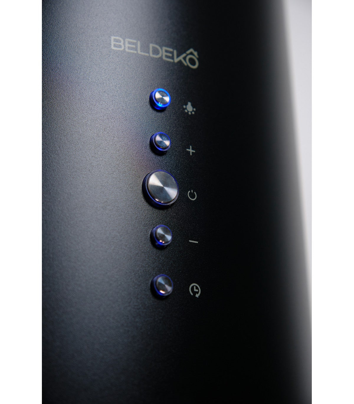 Hotte murale cylindre BELDEKO SPIRO BK : Ronde noir 60 cm, 581 m³/h, fonction turbo et 2 filtres à charbon fournis