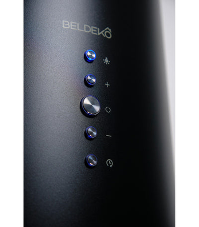 Hotte murale cylindre BELDEKO SPIRO BK : Ronde noir 60 cm, 581 m³/h, fonction turbo et 2 filtres à charbon fournis