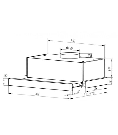 Hotte tiroir BELDEKO PRALYS 60 XS : Télescopique escamotable inox 60 cm, 354 m³/h, 51 dB et filtres à charbon fournis