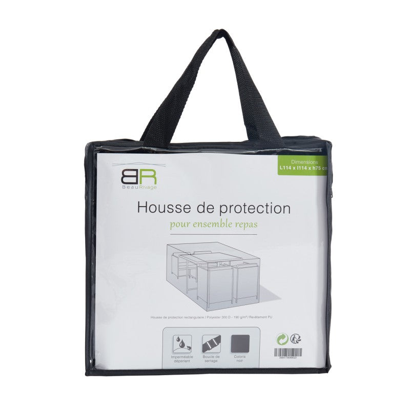 Housse de protection imperméable noire pour ensemble repas jardin 4 places anti UV
