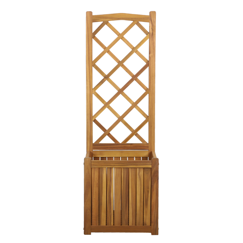 Jardinière treillis carrée en bois d'acacia avec support grimpant 1m30, usage extérieur
