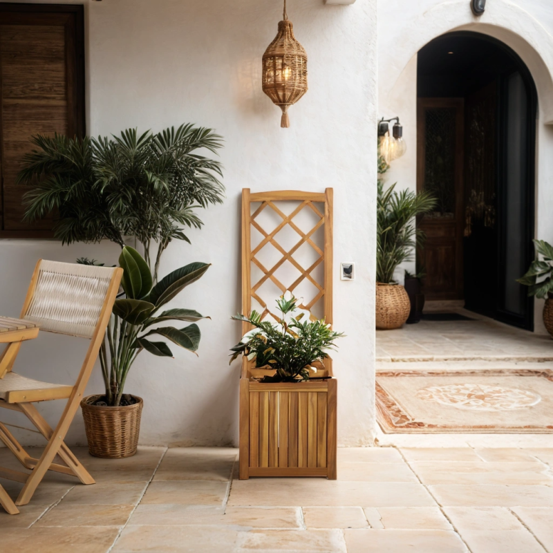 Jardinière avec treillis MIRI en bois d'acacia
