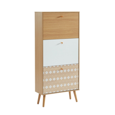 Meuble à chaussures LEIKA motifs et effet chêne 3 portes