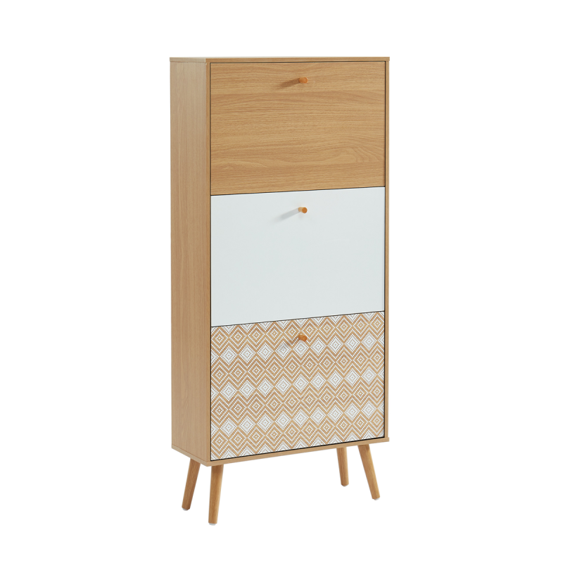 Meuble à chaussures LEIKA motifs et effet chêne 3 portes