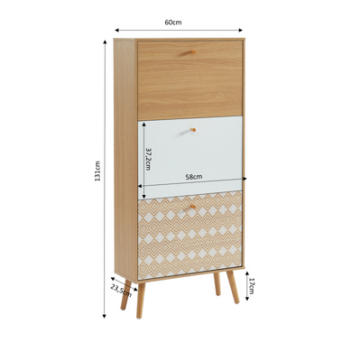 Meuble à chaussures LEIKA motifs et effet chêne 3 portes
