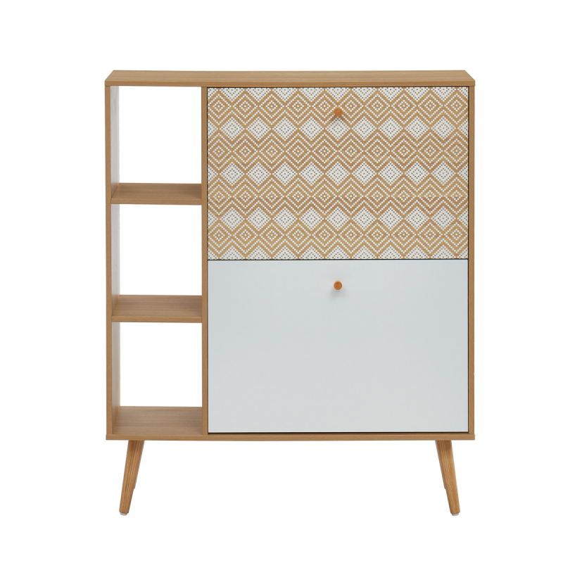 Meuble à chaussures LEIKA effet chêne motifs, rangement entrée style scandinave