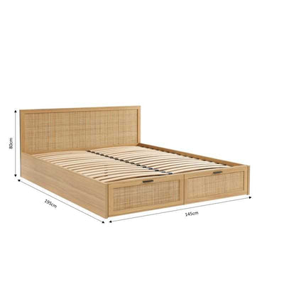 Lit à tiroirs AMANA 140x190 cannage rotin sommier inclus