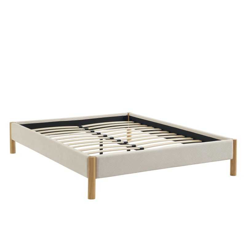 Lit BOWI velours côtelé beige 140x190 sommier inclus