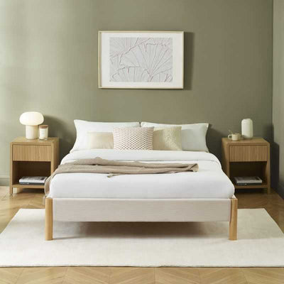 Lit BOWI velours côtelé beige 140x190 sommier inclus