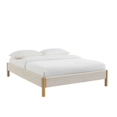 Lit BOWI velours côtelé beige 140x190 sommier inclus