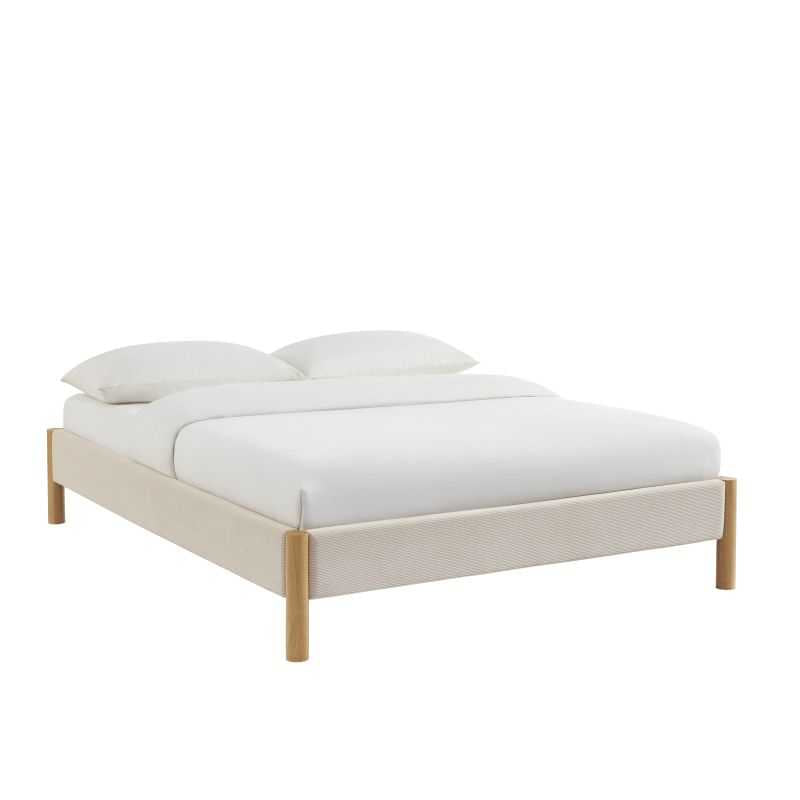 Lit BOWI velours côtelé beige 140x190 sommier inclus