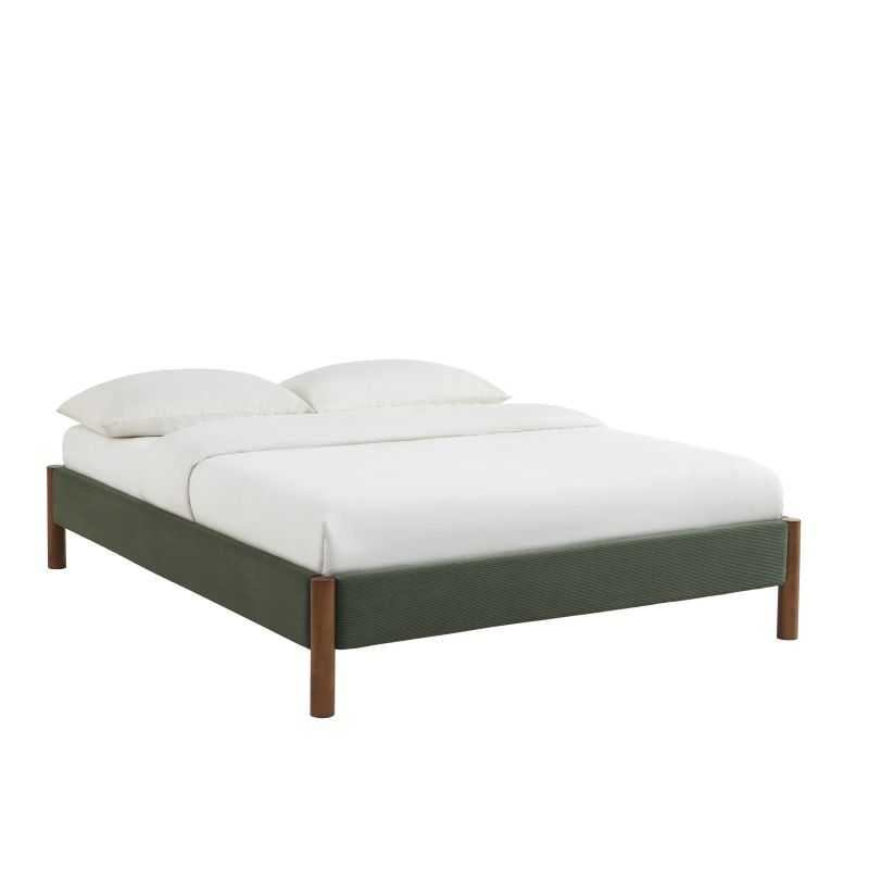 Lit BOWI velours côtelé kaki 140x190 sommier inclus