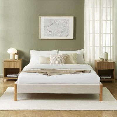 Lit BOWI velours côtelé beige 160x200 sommier inclus