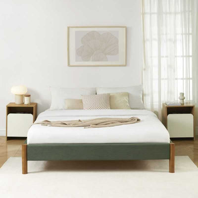 Lit BOWI velours côtelé kaki 160x200 sommier inclus