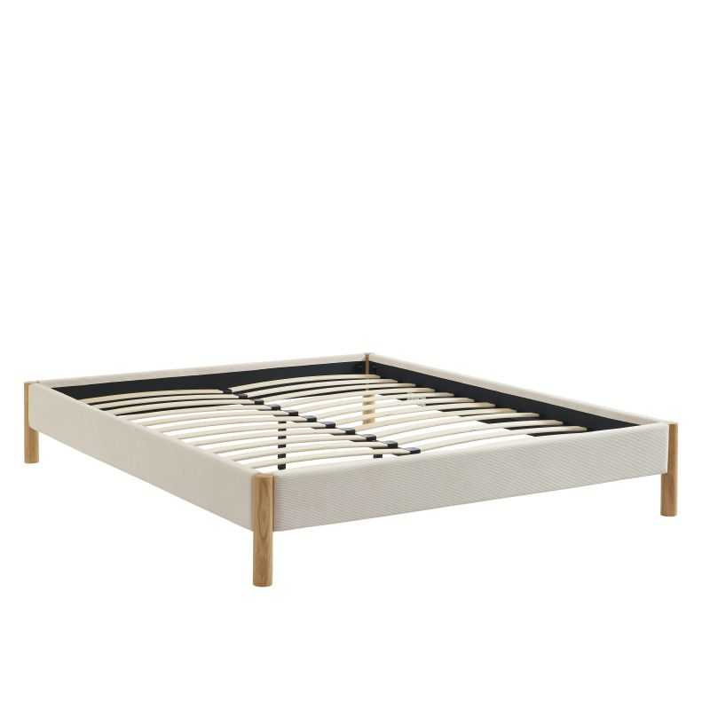 Lit BOWI velours côtelé beige 160x200 sommier inclus