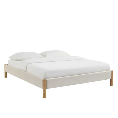 Lit BOWI velours côtelé beige 160x200 sommier inclus
