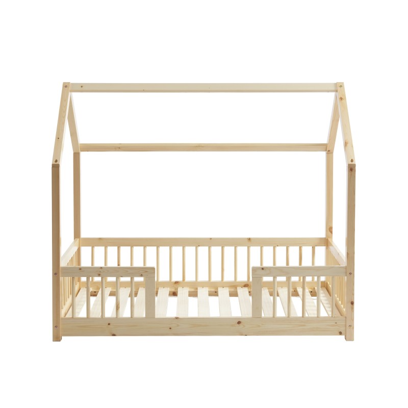 Lit cabane enfant TINY 70x140 en pin massif avec barrières, sommier inclus