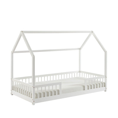 Lit cabane avec barrières TINY 90x190cm pin massif blanc sommier inclus