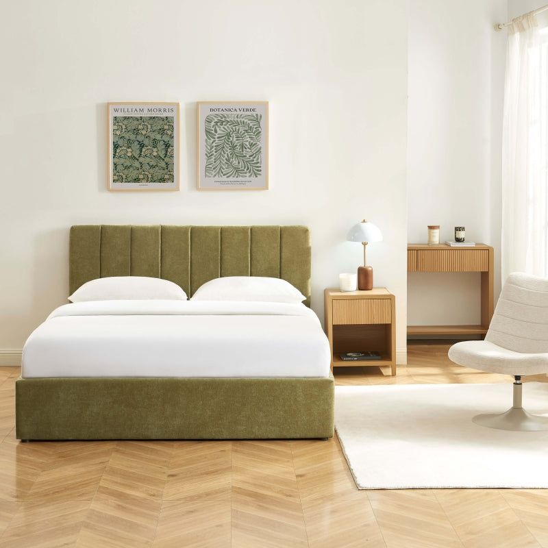 Lit coffre DARIO 160x200 tissu vert sommier inclus