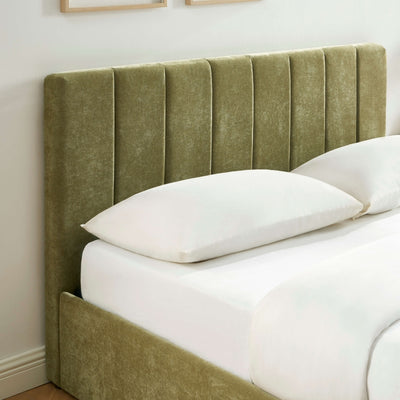 Lit coffre DARIO 160x200 tissu vert sommier inclus