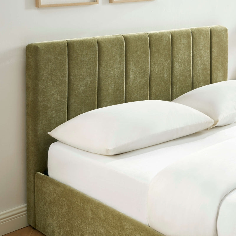Lit coffre DARIO 160x200 tissu vert sommier inclus