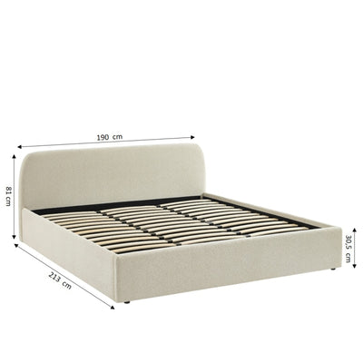 Lit coffre GELA 180x200 tissu chenille écru sommier inclus