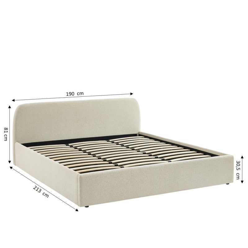 Lit coffre GELA 180x200 tissu chenille écru sommier inclus