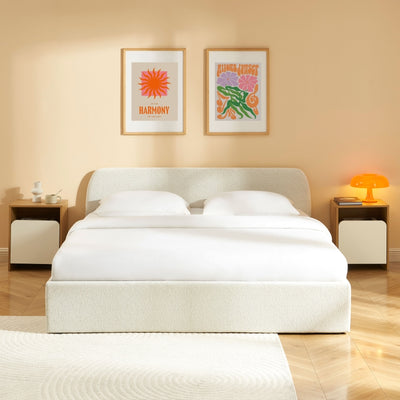 Lit coffre GELA 180x200 tissu chenille écru sommier inclus