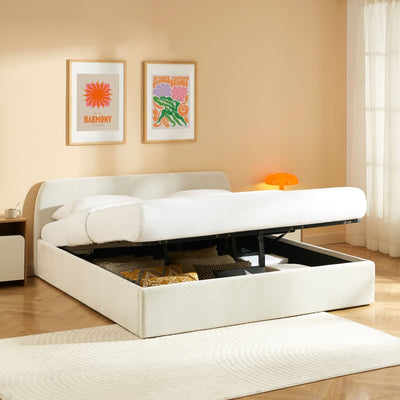 Lit coffre GELA 180x200 tissu chenille écru sommier inclus