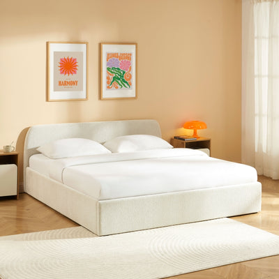 Lit coffre GELA 180x200 tissu chenille écru sommier inclus