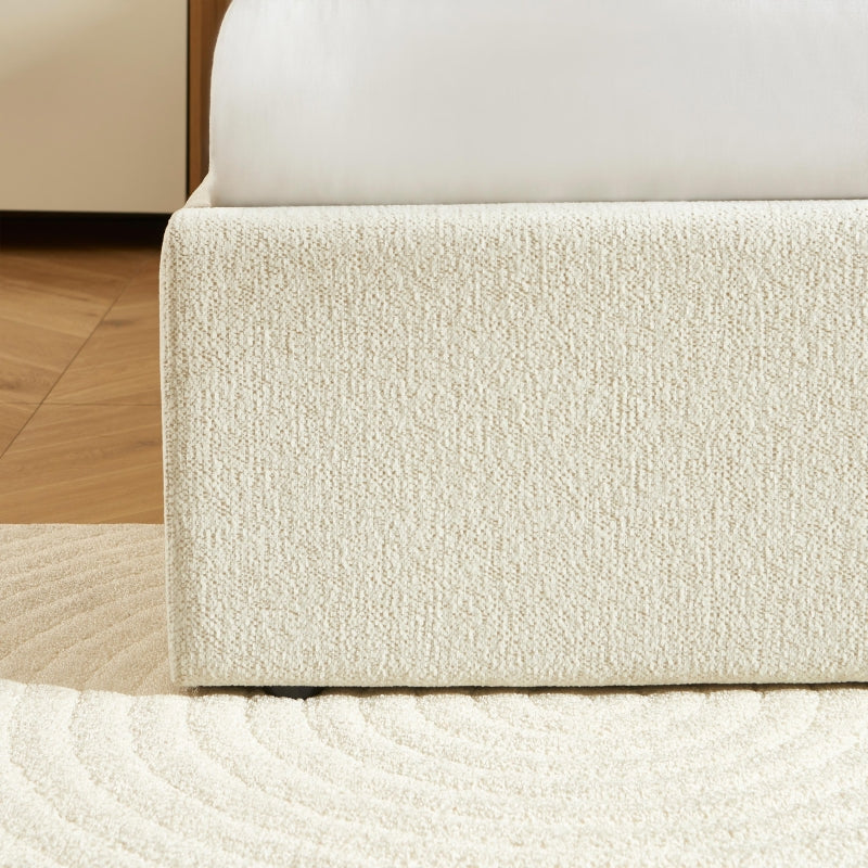 Lit coffre GELA 180x200 tissu chenille écru sommier inclus