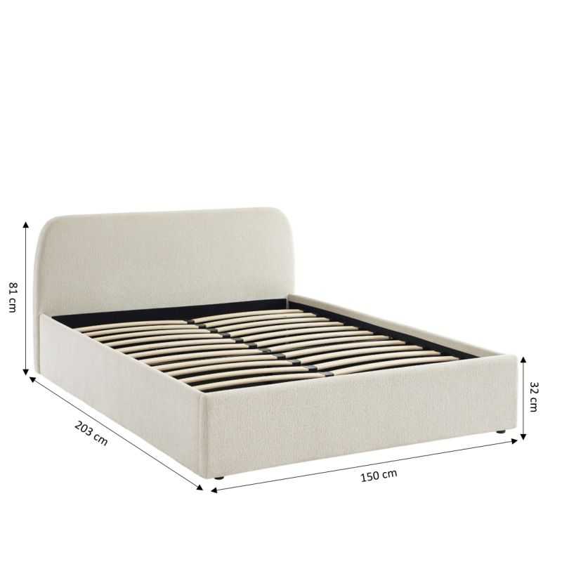 Lit coffre GELA 140x190 tissu chenille écru sommier inclus
