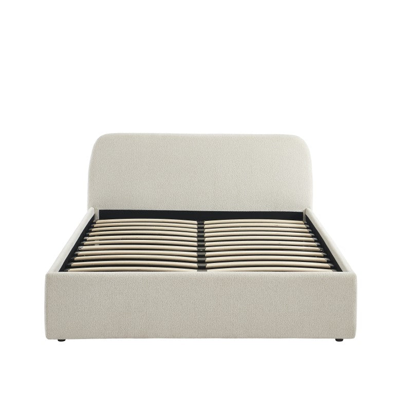 Lit coffre GELA 140x190 tissu chenille écru sommier inclus