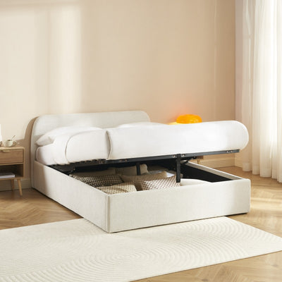 Lit coffre GELA 140x190 tissu chenille écru sommier inclus