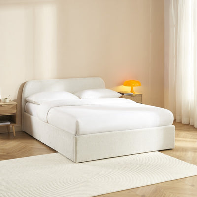 Lit coffre GELA 140x190 tissu chenille écru sommier inclus
