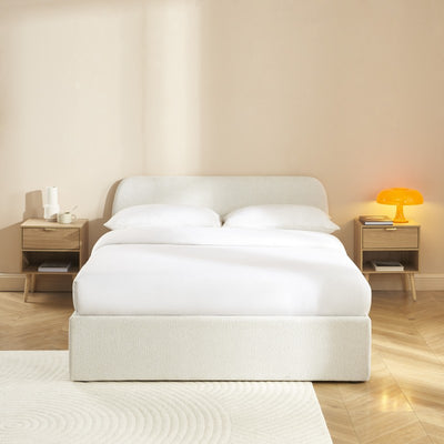 Lit coffre GELA 140x190 tissu chenille écru sommier inclus