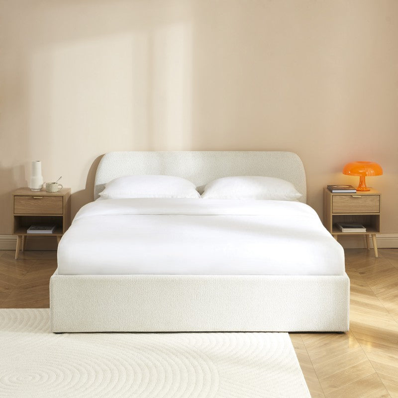 Lit coffre GELA 160x200 tissu chenille écru sommier inclus