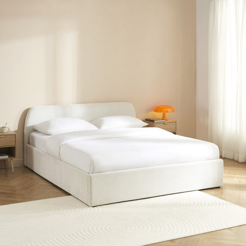 Lit coffre GELA 160x200 tissu chenille écru sommier inclus