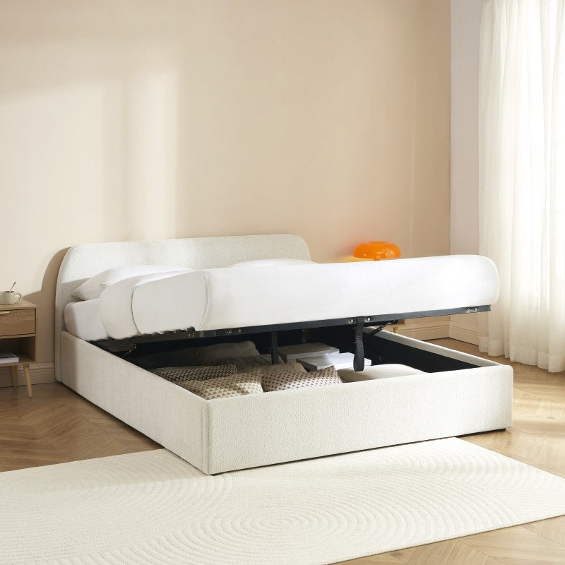 Lit coffre GELA 160x200 tissu chenille écru sommier inclus