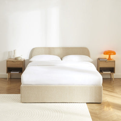 Lit coffre GELA 140x190 tissu chenille beige sommier inclus