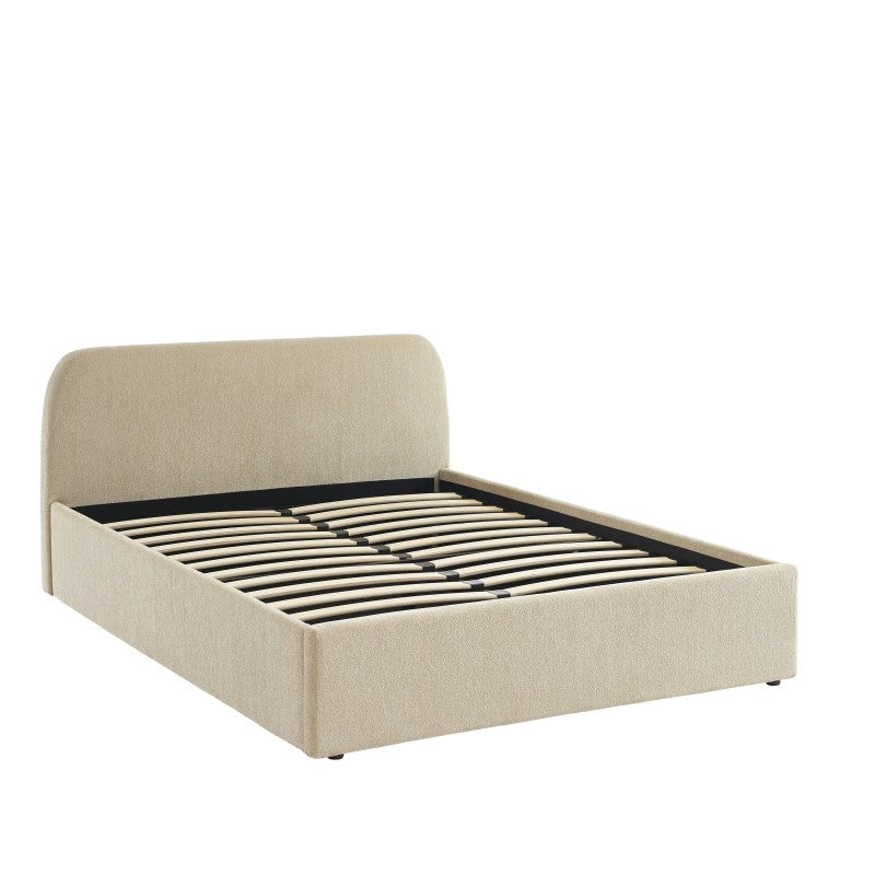 Lit coffre GELA 140x190 tissu chenille beige sommier inclus