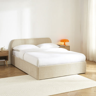 Lit coffre GELA 140x190 tissu chenille beige sommier inclus