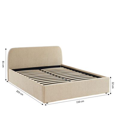 Lit coffre GELA 140x190 tissu chenille beige sommier inclus
