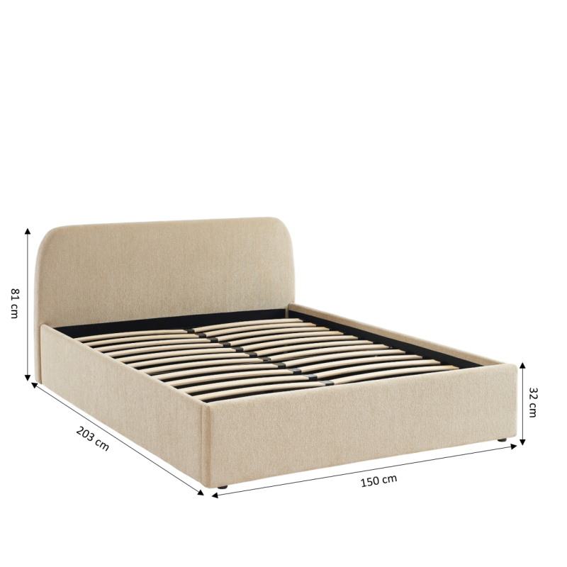Lit coffre GELA 140x190 tissu chenille beige sommier inclus