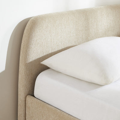 Lit coffre GELA 160x200 tissu chenille beige sommier inclus