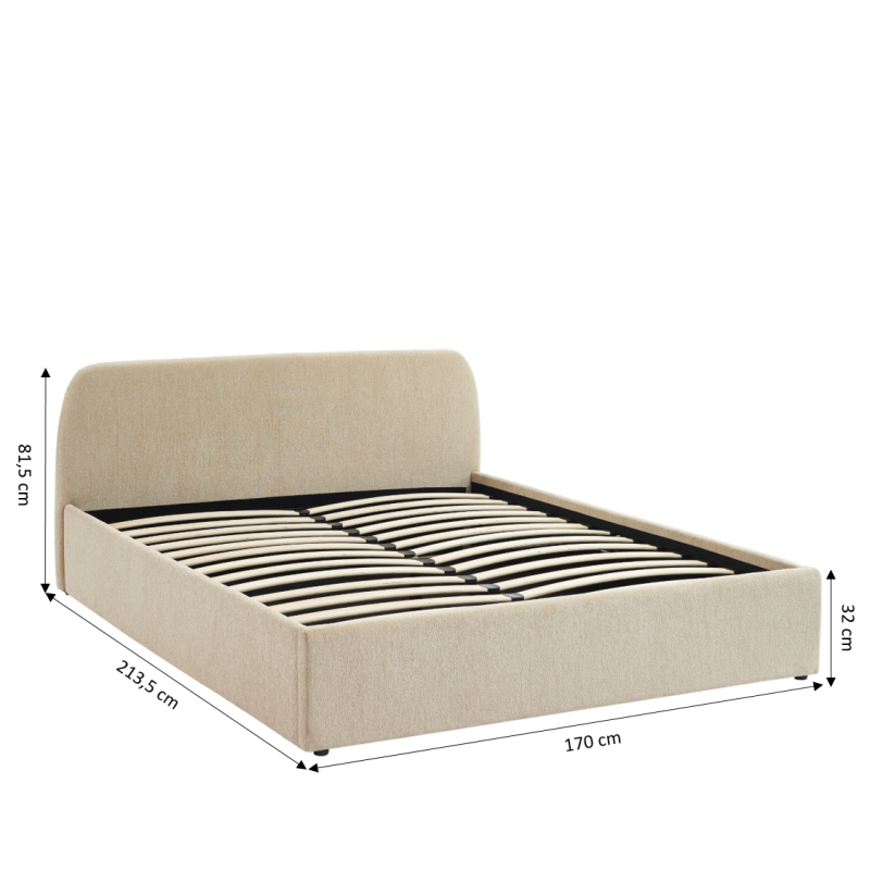 Lit coffre GELA 160x200 tissu chenille beige sommier inclus
