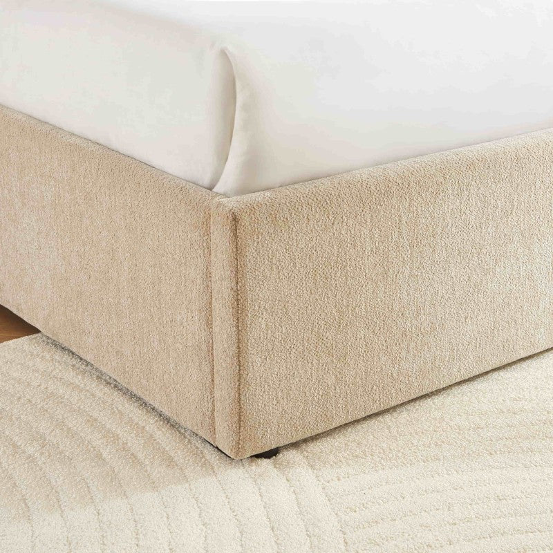 Lit coffre GELA 160x200 tissu chenille beige sommier inclus