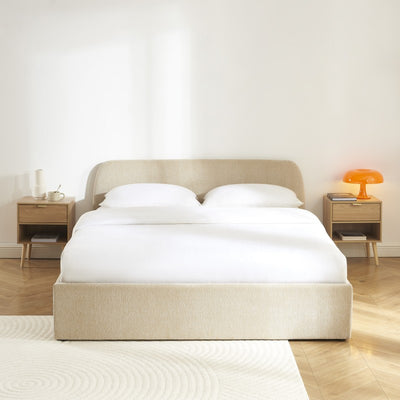 Lit coffre GELA 160x200 tissu chenille beige sommier inclus