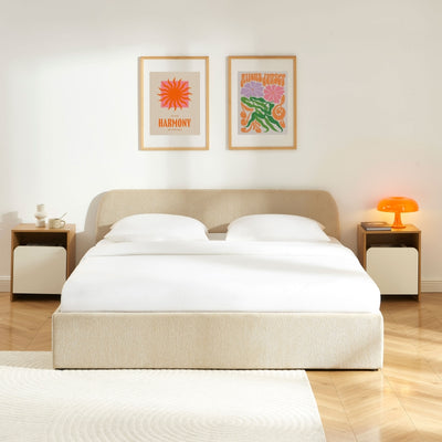 Lit coffre GELA 180x200 tissu chenille beige sommier inclus